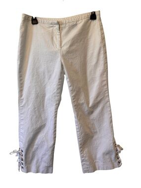Express Stretch Women's White Lace-Up Hem Capri Pants Size 3/4 Cropped Length